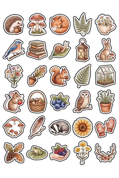 Store 30 Pieces Watercolor Forest Creatures and Botanical Sticker Set - Noteb...
