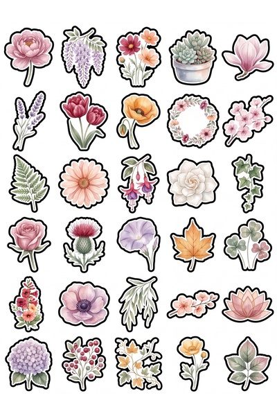 Store 30 Pieces Watercolor Botanical Flower Sticker Set - for Agenda Notebook...