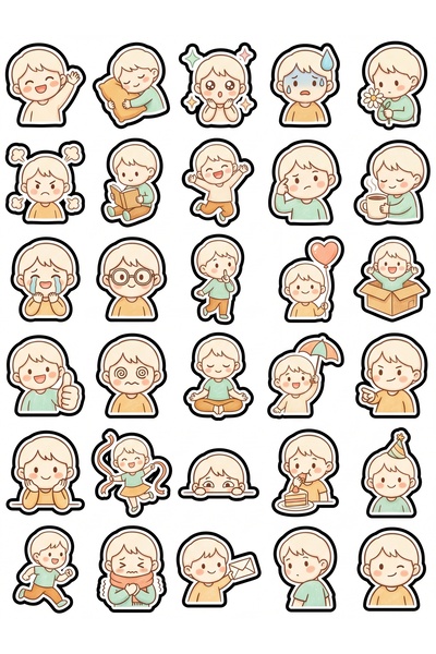 Store 30 Pieces Pastel Chibi Character Sticker Set - Aesthetic Pack for Lapto...