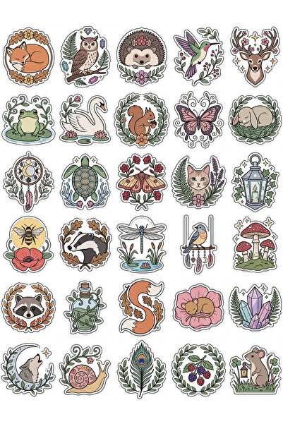 Store 30 Pieces Aesthetic Botanical Forest Animals Sticker Set - for Laptop, ...