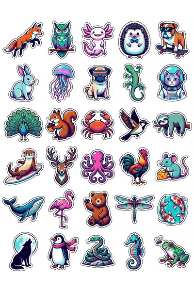 Store 30 Pieces Retro Pop-Art Animal Figures Sticker Set - for Laptop, Agenda...