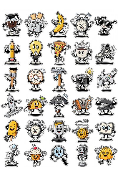 Store 30 Pieces Retro Pop Art Cartoon Object Sticker Set - Laptop Notebook Phone