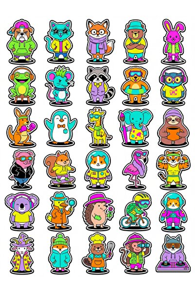 Store 30 Pieces Street Style Neon Animal Sticker Set - for Laptop, Notebook, ...