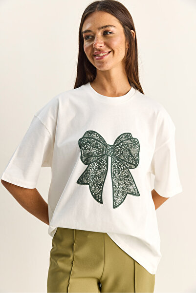 Bianco Lucci Γυναικείο 100% βαμβακερό μπλουζάκι με λαιμόκοψη ποδηλάτου και βε...