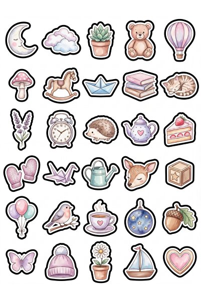 Store 30 Pieces Pastel Watercolor Cute Design Sticker Set - for Laptop, Noteb...