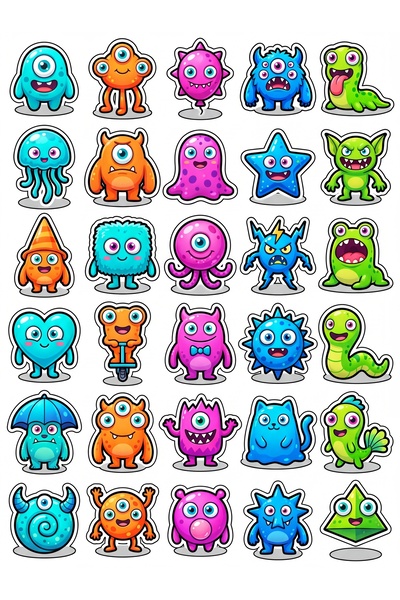 Store 30 Pieces Fun Crazy Monster Sticker Set - Laptop Notebook Phone