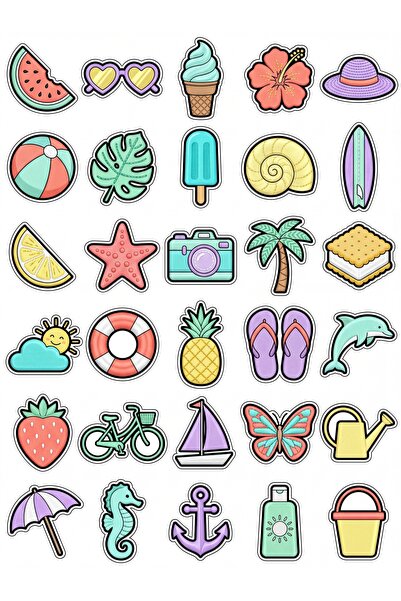 Store 30 Pieces of Embroidery Effect Summer Vacation Sticker Set - for Laptop...