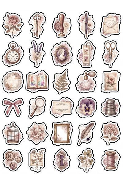 Store 30 Pieces Vintage Botanical and Antique Sticker Set - for Agenda Scrapb...