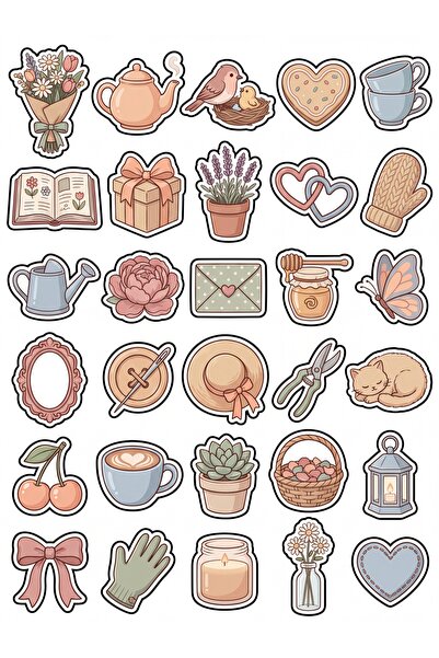 Store 30 Pieces Pastel Flower and Home Themed Sticker Set - for Agenda Notebo...