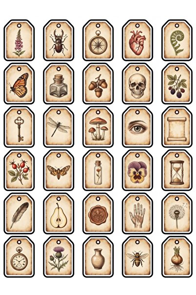 Store 30 Pieces Vintage Botanical and Antique Sticker Set - Laptop Agenda Scr...