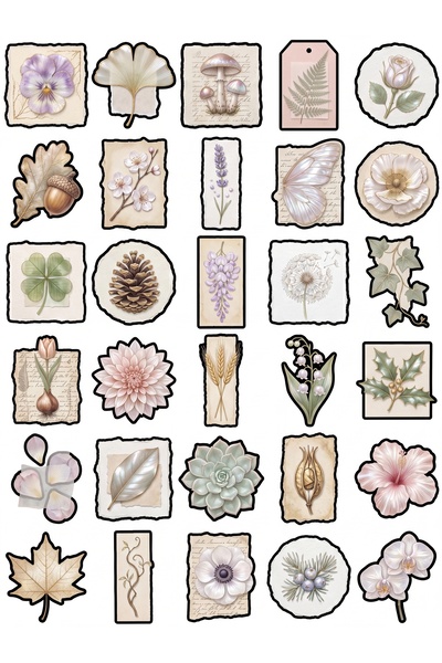 Store 30 Pieces Vintage Botanical Collage Sticker Set - for Agenda, Scrapbook...