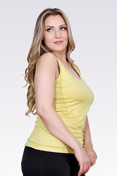 TOLGA SARAÇOĞLU 10977 Yellow Thick Strap Knitted Tank Top