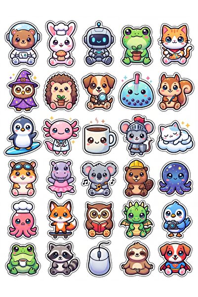 Store 30 Pieces Cute Chibi Animals Sticker Set - for Laptop, Notebook, Agenda...