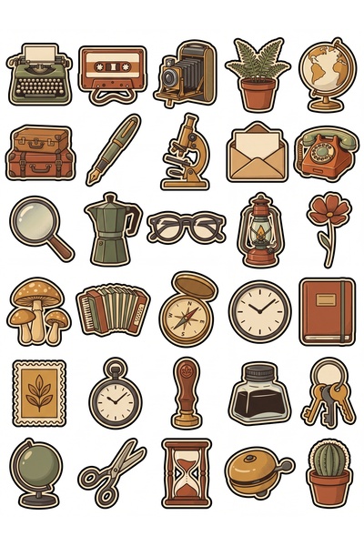Store 30 Pieces Nostalgic Retro Object Sticker Set - Vintage Design for Lapto...