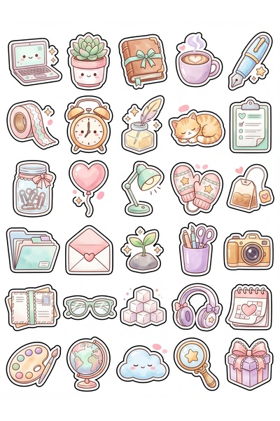 Store 30 Pcs Watercolor Stationery Sticker Set - Decoration for Agenda Notebo...