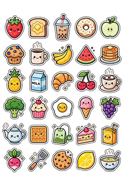 Store 30 Pieces Cute Food Sticker Set - Fun Pack for Laptop, Phone, Agenda