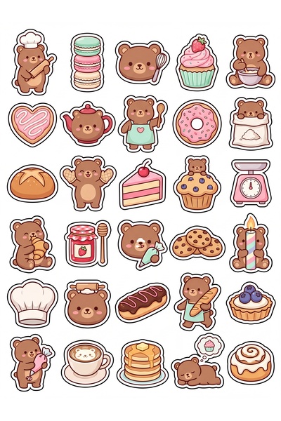 Store 30 Pieces Baker Teddy Bear Sticker Set - Cute Design for Laptop, Notebo...