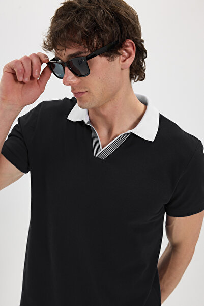 Tudors Ανδρικό μπλουζάκι εφαρμοστό Slim Fit 100% Βαμβάκι Μαύρο με λαιμόκοψη πόλο