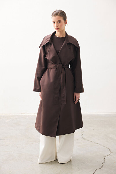 Hooopstore Καφέ καμπαρντίνα με φαρδύ γιακά