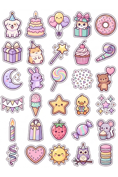 Store 30 Pieces Pastel Birthday Sticker Set - for Laptop, Notebook, Agenda