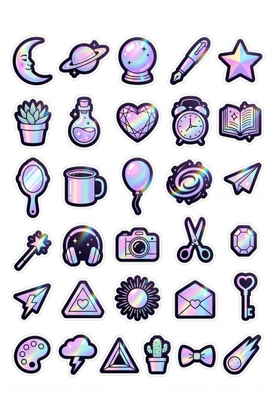 Store 30 Pieces of Shiny Holographic Magic Space Sticker Set - for Laptop, No...
