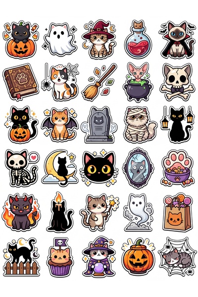 Store 30 Pieces Halloween Cats Sticker Set - for Laptop, Phone, Notebook
