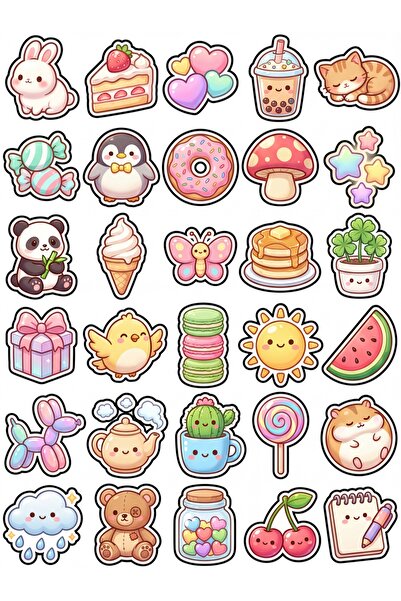 Store 30 Pieces Cute Animals and Sweets Sticker Set - for Laptop, Notebook, A...