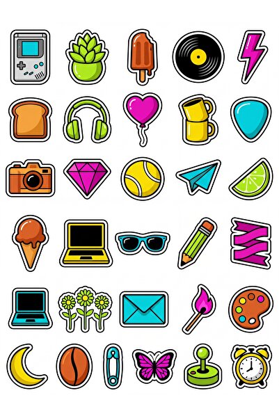 Store 30 Pieces of Fun Pop Art Object Sticker Set - Special Design for Laptop...
