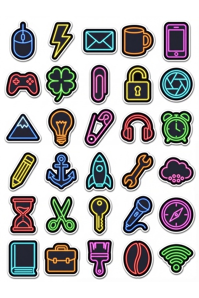 Store 30 Pieces Neon Digital Icon Sticker Set - for Laptop, Phone, Notebook, ...