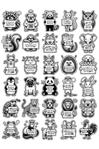 Store 30 Pieces Black and White Cartoon Animal Sticker Set - for Laptop, Note...
