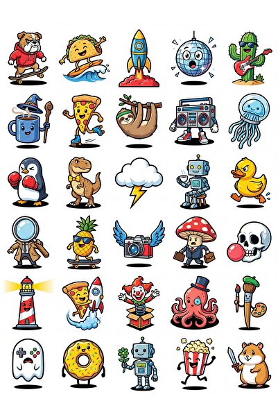 Store 30 Pieces of Fun Pop Art Character Sticker Set - for Laptop, Phone, Age...