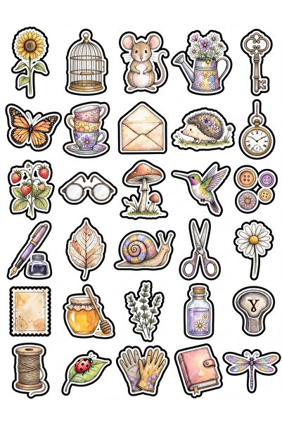 Store 30 Pieces Vintage Botanical and Watercolor Sticker Set - for Notebook, ...