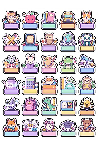 Store 30 Pieces Cute School Label Sticker Set - for Notebook Agenda and Laptop
