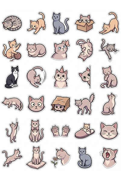 Store 30 Adet Sevimli Kedi Sticker Seti - Laptop Defter Telefon Su Matarası İçin