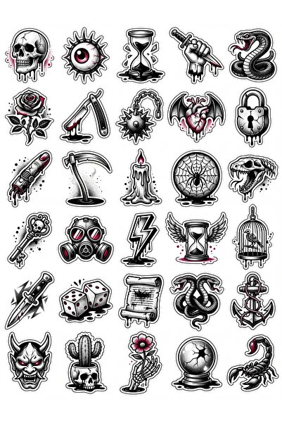 Store 30 Pieces Black and White Gothic Tattoo Design Sticker Set - for Laptop...