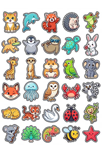 Store 30 Pieces Cute Animal Sticker Set - for Laptop, Notebook, Phone, Water ...