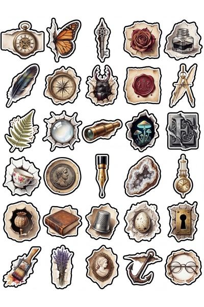 Store 30 Pieces 3D Vintage Antique Object Sticker Set - for Laptop, Agenda, S...