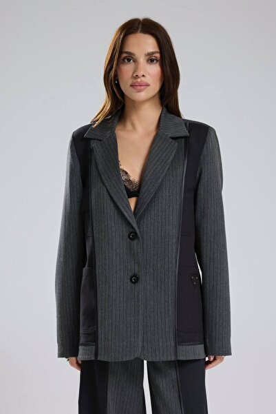 tw3 Γυναικείο σατέν μπλέιζερ διακοσμητικό ρέλι σχεδίων