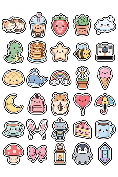 Store 30 Pieces Pastel Cute Objects Sticker Set - Laptop Notebook Phone Agenda