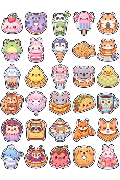 Store 30 Pieces Cute Animal and Dessert Sticker Set - for Laptop, Agenda, Not...
