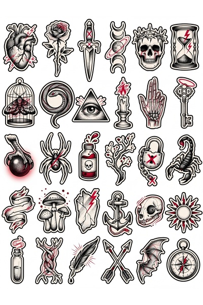 Store 30 Pieces Surreal Gothic Tattoo Sticker Set - Aesthetic Design for Lapt...