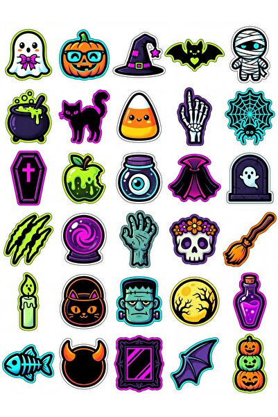 Store 30 Pieces Neon Halloween Sticker Set - for Laptop, Notebook, Phone
