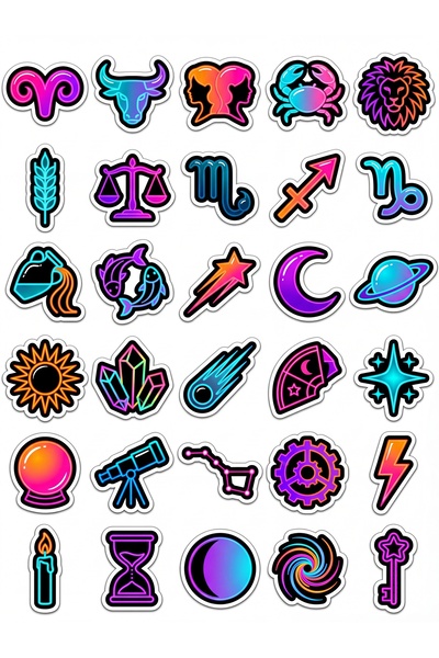 Store 30 Pieces Neon Bright Astrology Zodiac Signs Sticker Set - for Laptop, ...