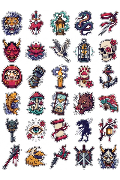 Store 30 Pieces Neo Traditional Tattoo Style Sticker Set - Laptop Notebook Ph...