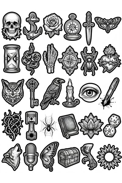 Store 30 Pieces Black and White Realistic Tattoo Sticker Set - for Laptop, Ph...