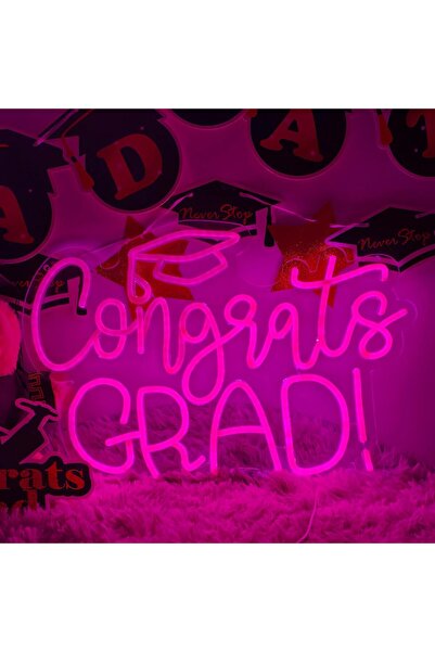 Slasa Congrats Grad Neon Sign 27x40 cm Pink Light with 6mm Acrylic Base Party...