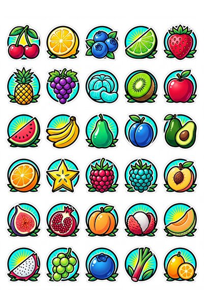 Store 30 Pieces of Vibrant Colorful Fruit Sticker Set - for Laptop, Notebook,...