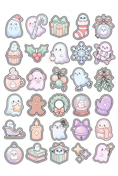 Store 30 Pieces Pastel Christmas Ghost Sticker Set - for Laptop, Notebook, Phone