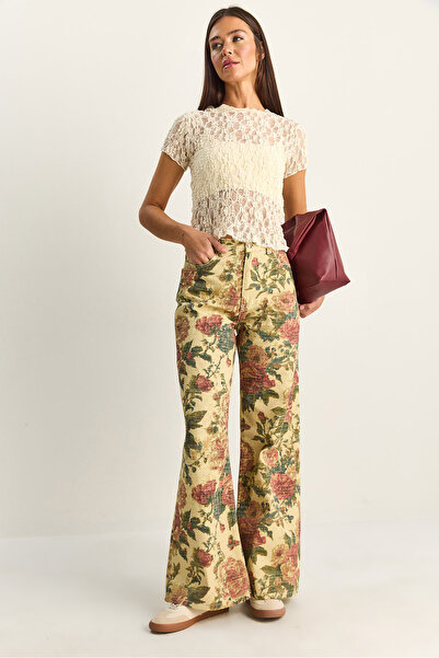 Bianco Lucci Γυναικείο παντελόνι με vintage σχέδιο ψηλόμεσο Τζιν DP251033 602...