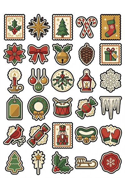 Store 30 Pieces Nostalgic New Year Sticker Set - for Laptop, Agenda, Notebook...